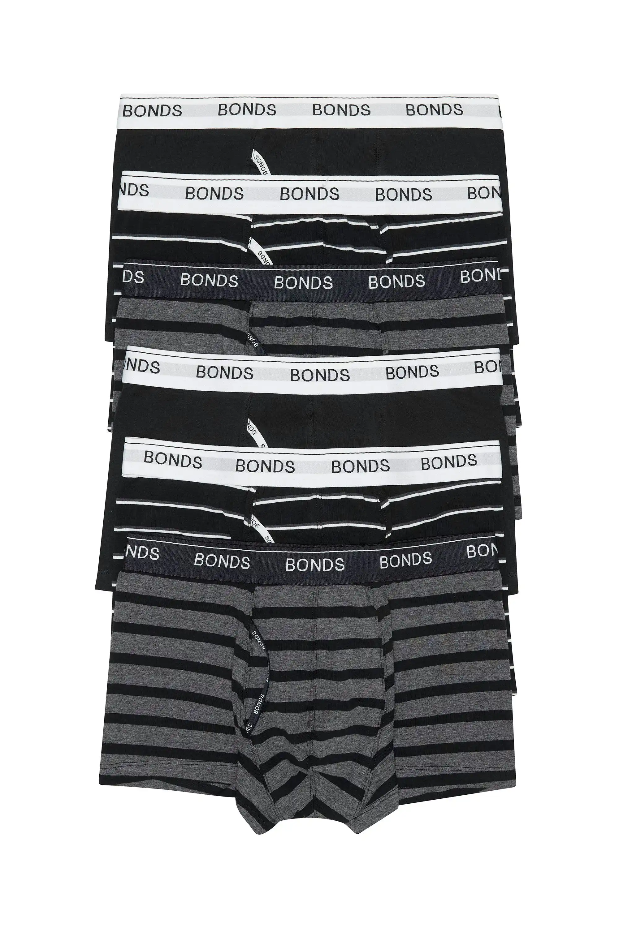 6 x Bonds Mens Guyfront Trunks Underwear Black / Grey Stripe